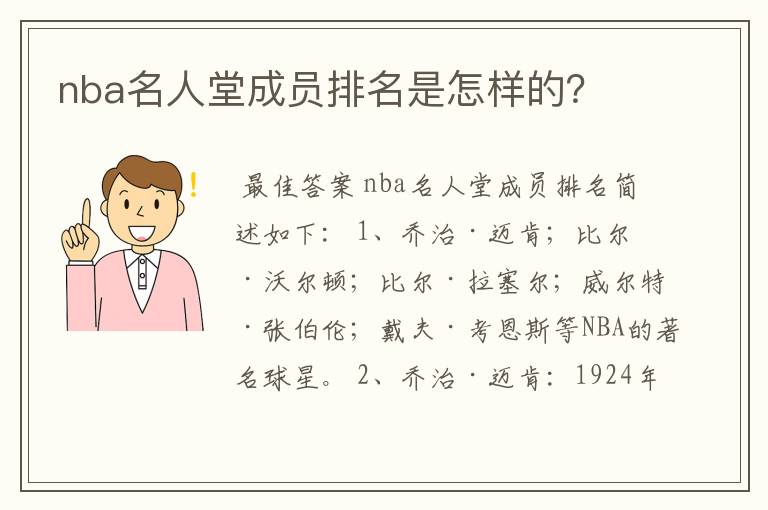 nba名人堂成员排名是怎样的？