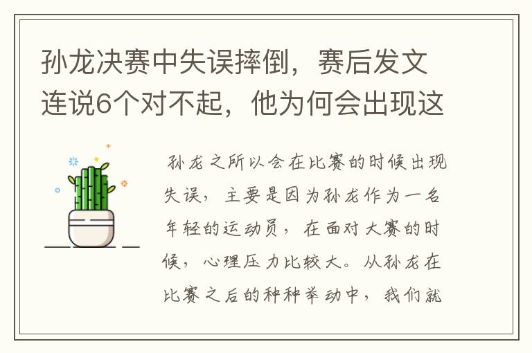 孙龙决赛中失误摔倒，赛后发文连说6个对不起，他为何会出现这一失误？