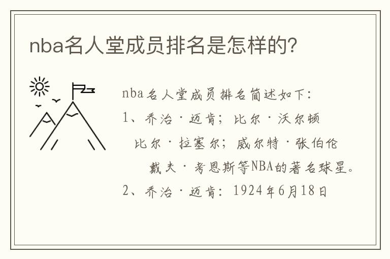 nba名人堂成员排名是怎样的？