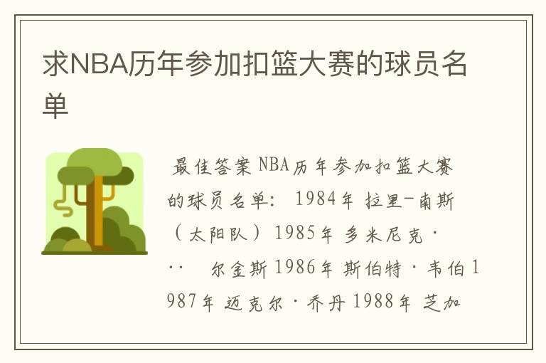 求NBA历年参加扣篮大赛的球员名单