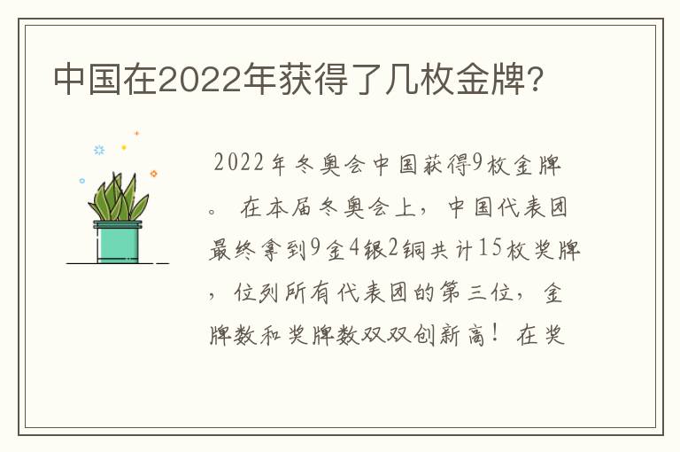 中国在2022年获得了几枚金牌?