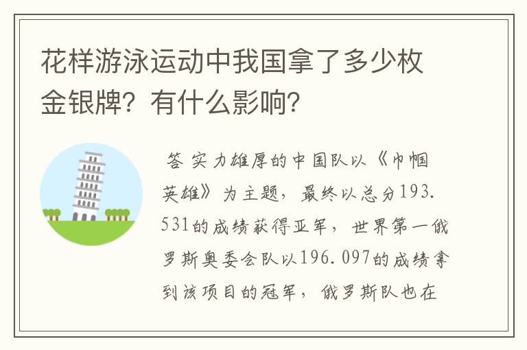 花样游泳运动中我国拿了多少枚金银牌？有什么影响？