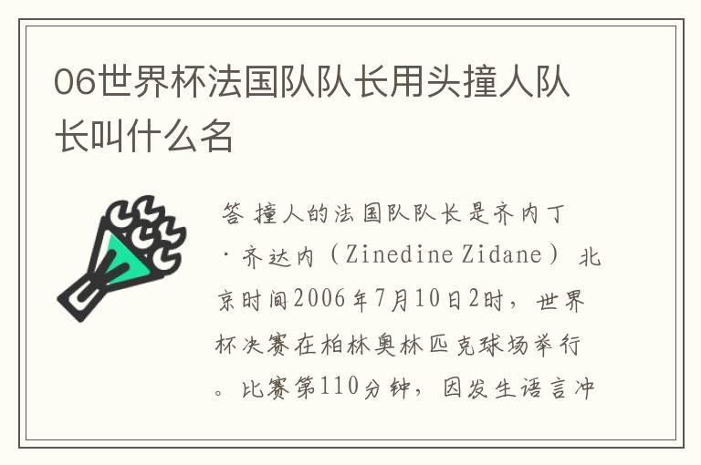 06世界杯法国队队长用头撞人队长叫什么名