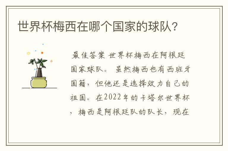 世界杯梅西在哪个国家的球队?