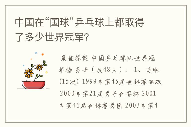 中国在“国球”乒乓球上都取得了多少世界冠军？