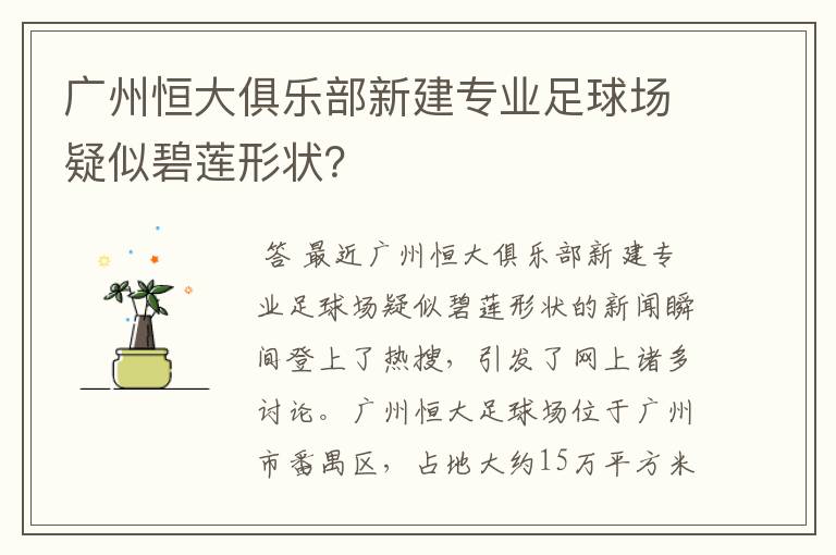 广州恒大俱乐部新建专业足球场疑似碧莲形状？