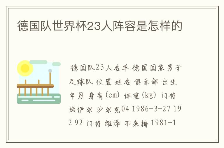 德国队世界杯23人阵容是怎样的