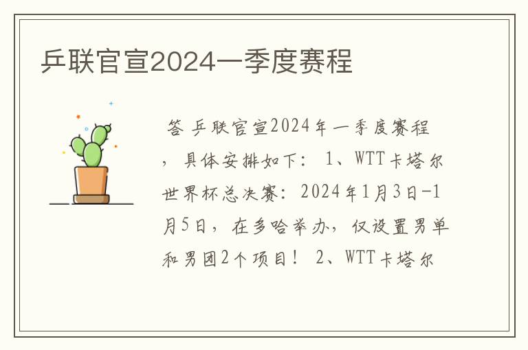 乒联官宣2024一季度赛程