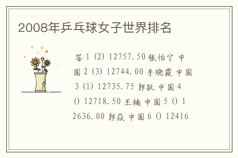 2008年乒乓球女子世界排名