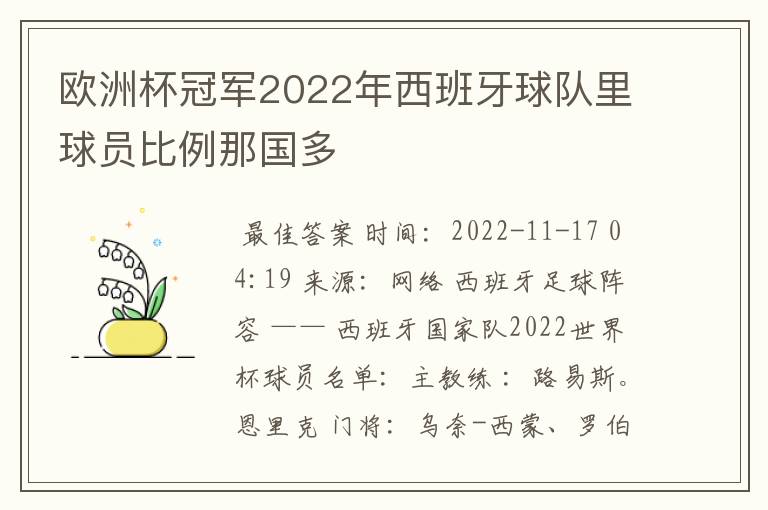 欧洲杯冠军2022年西班牙球队里球员比例那国多