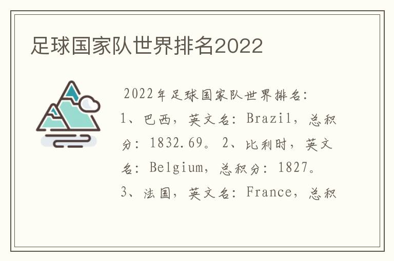 足球国家队世界排名2022