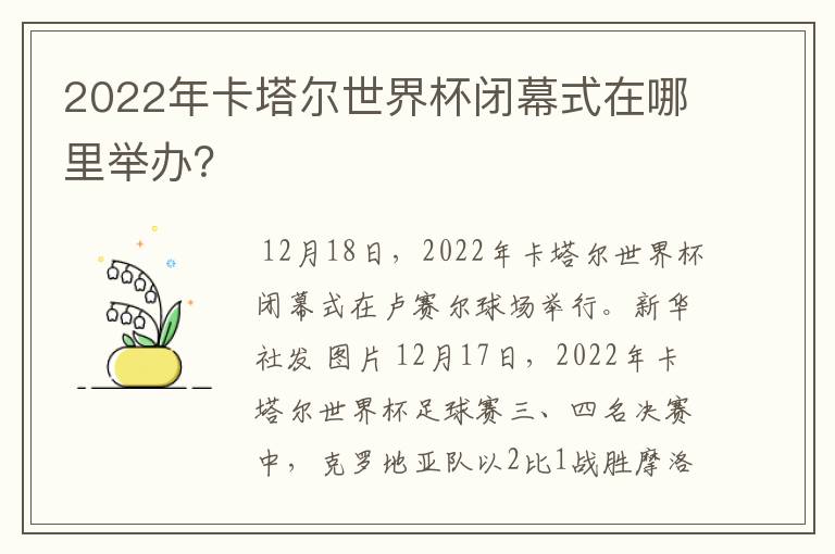 2022年卡塔尔世界杯闭幕式在哪里举办？