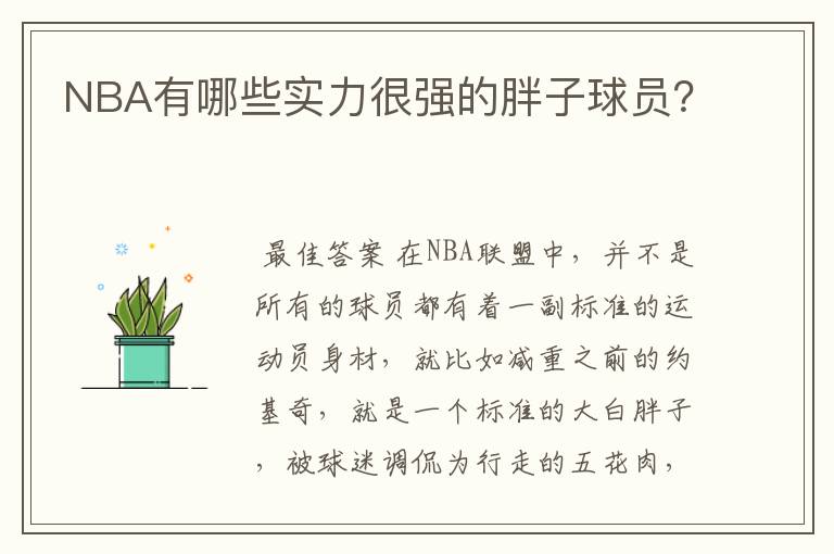 NBA有哪些实力很强的胖子球员?