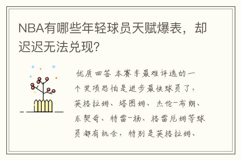 NBA有哪些年轻球员天赋爆表，却迟迟无法兑现？