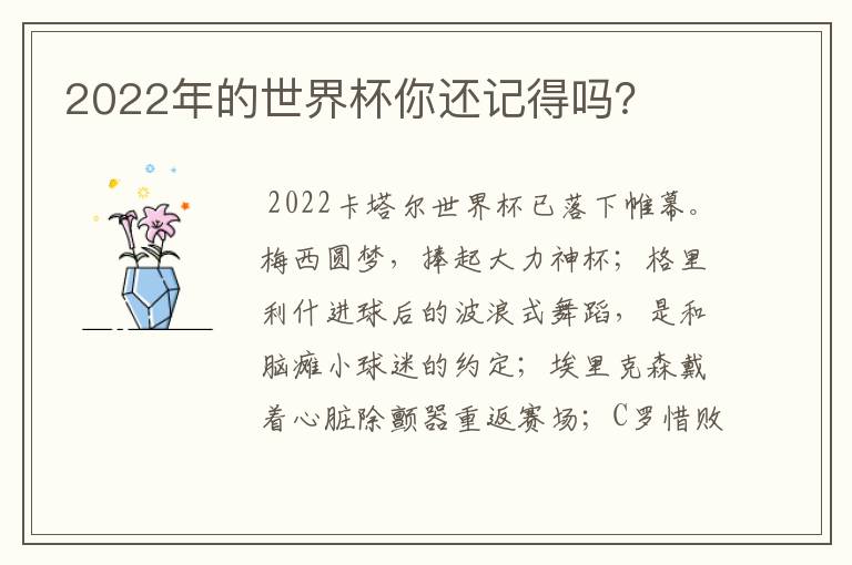 2022年的世界杯你还记得吗？