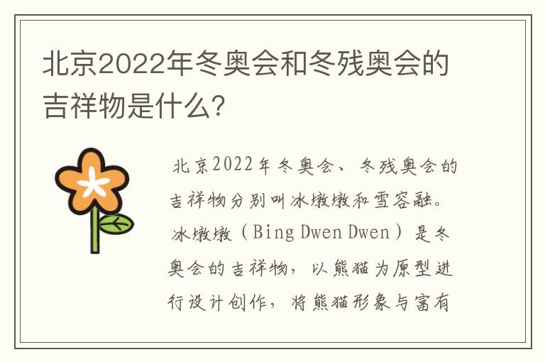 北京2022年冬奥会和冬残奥会的吉祥物是什么？