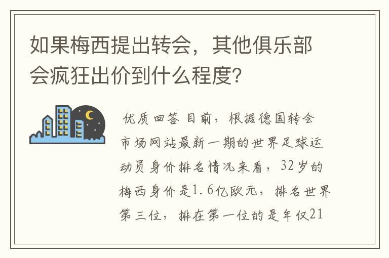 如果梅西提出转会，其他俱乐部会疯狂出价到什么程度？