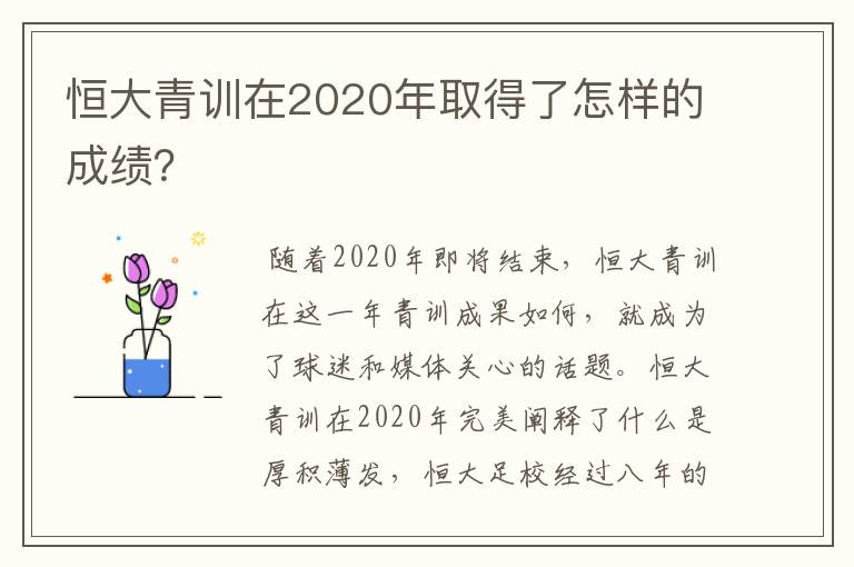 恒大青训在2020年取得了怎样的成绩？