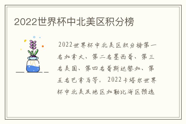 2022世界杯中北美区积分榜