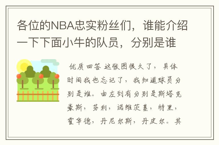 各位的NBA忠实粉丝们，谁能介绍一下下面小牛的队员，分别是谁，整个球队就这么几个人吗？是不是有新成员了