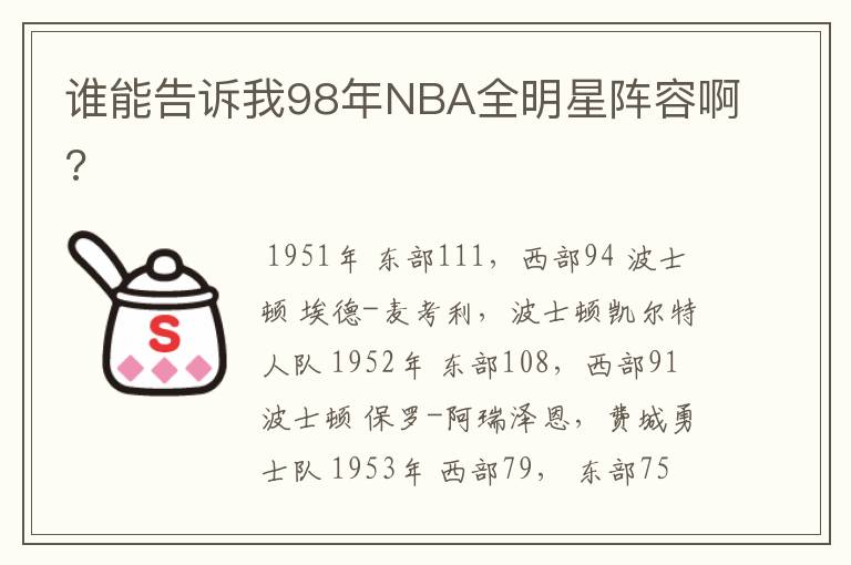 谁能告诉我98年NBA全明星阵容啊?