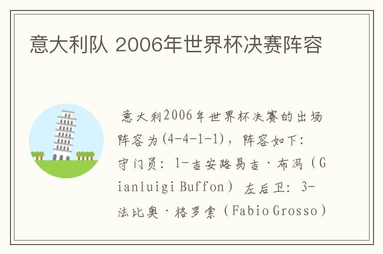 意大利队 2006年世界杯决赛阵容