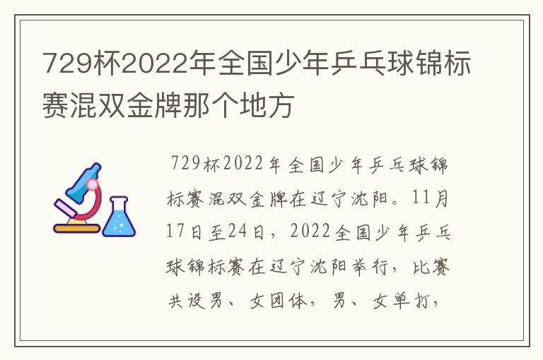 729杯2022年全国少年乒乓球锦标赛混双金牌那个地方