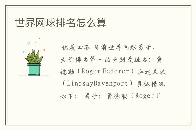 世界网球排名怎么算