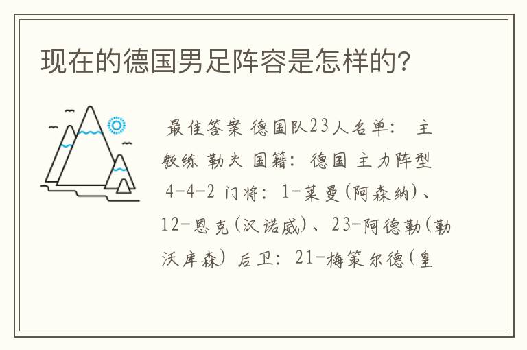 现在的德国男足阵容是怎样的?