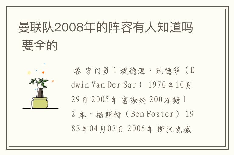 曼联队2008年的阵容有人知道吗 要全的