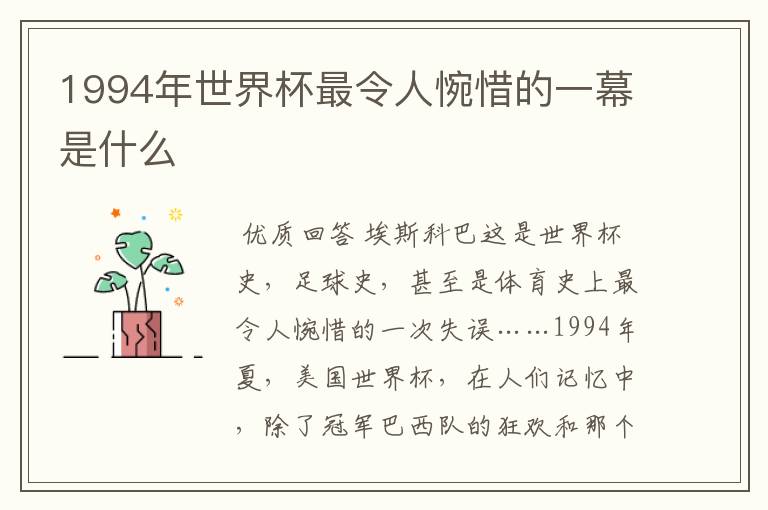 1994年世界杯最令人惋惜的一幕是什么