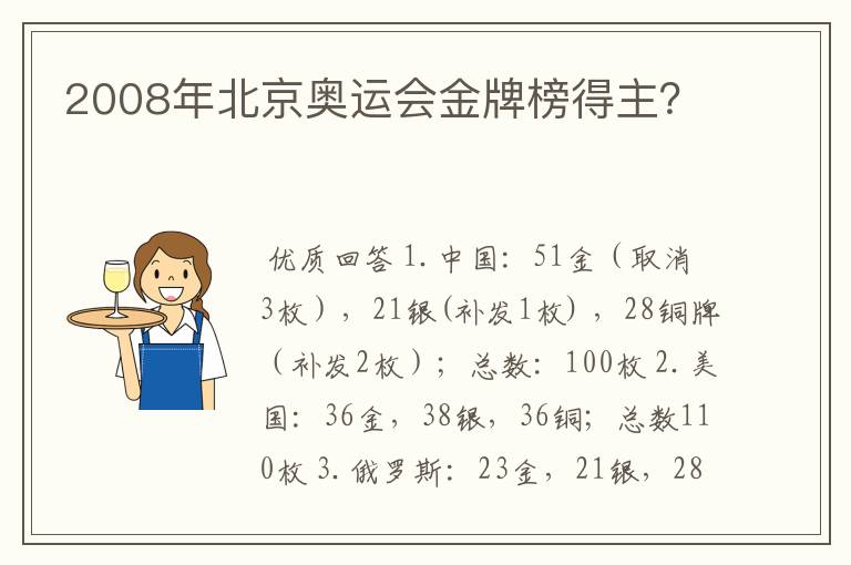 2008年北京奥运会金牌榜得主？