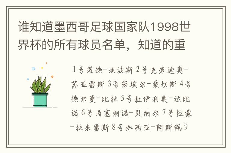 谁知道墨西哥足球国家队1998世界杯的所有球员名单，知道的重赏