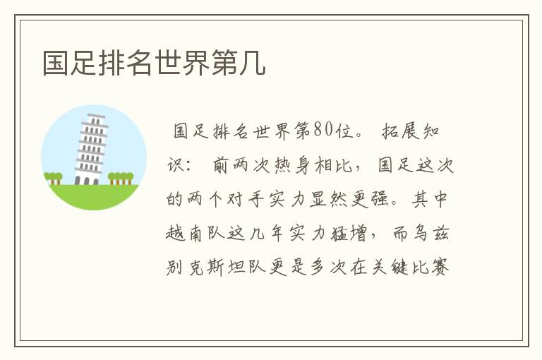 国足排名世界第几