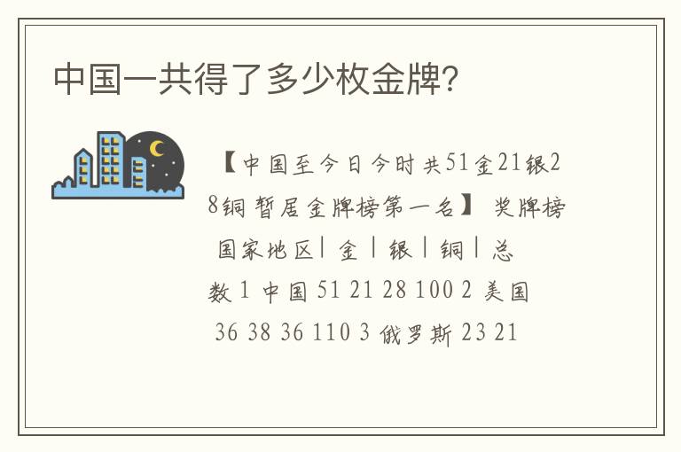 中国一共得了多少枚金牌？