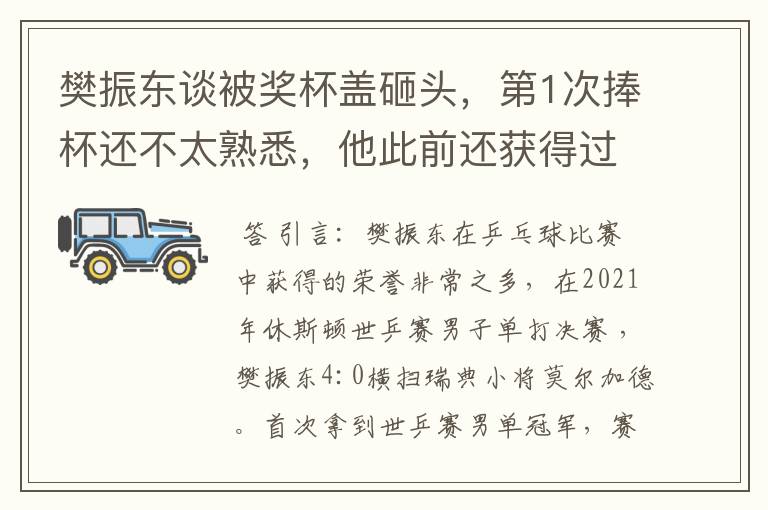 樊振东谈被奖杯盖砸头，第1次捧杯还不太熟悉，他此前还获得过哪些荣誉？