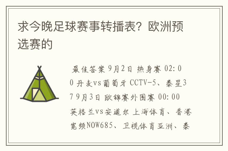 求今晚足球赛事转播表?欧洲预选赛的
