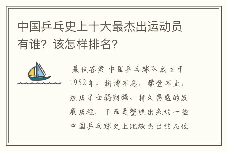 中国乒乓史上十大最杰出运动员有谁？该怎样排名？