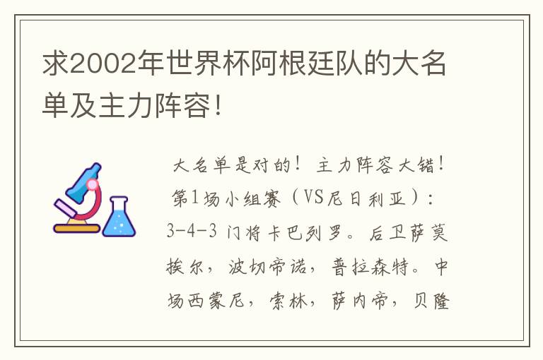 求2002年世界杯阿根廷队的大名单及主力阵容！