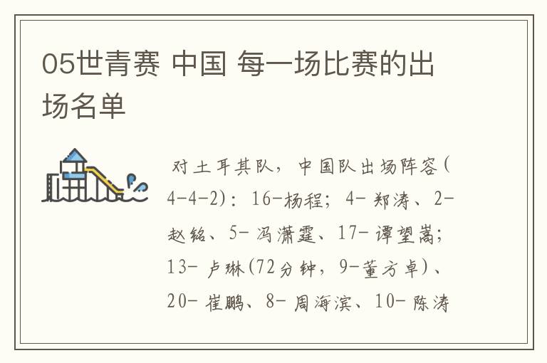 05世青赛 中国 每一场比赛的出场名单