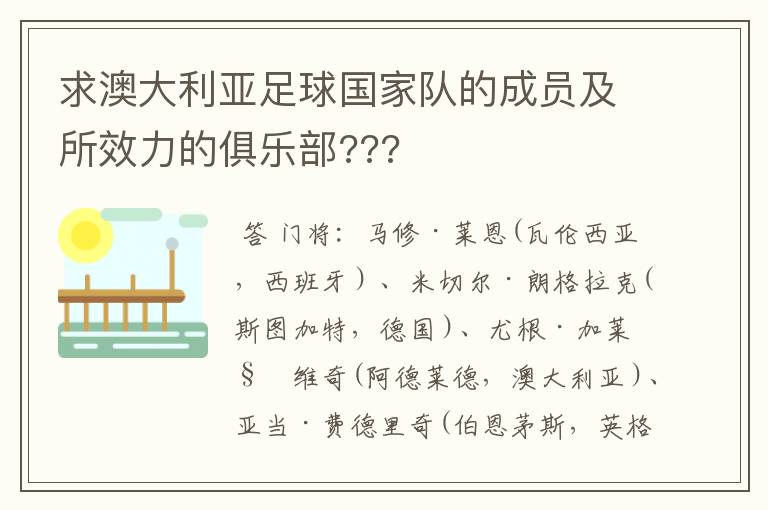 求澳大利亚足球国家队的成员及所效力的俱乐部???