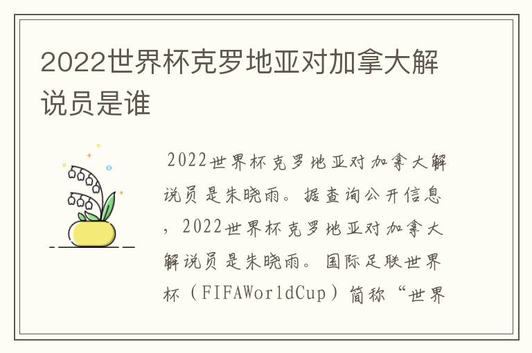 2022世界杯克罗地亚对加拿大解说员是谁