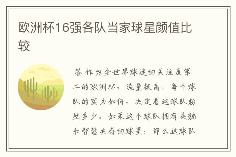 欧洲杯16强各队当家球星颜值比较