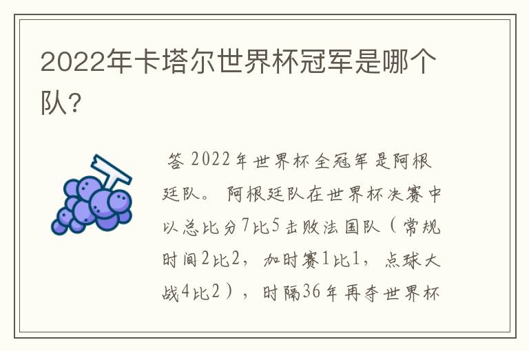 2022年卡塔尔世界杯冠军是哪个队?