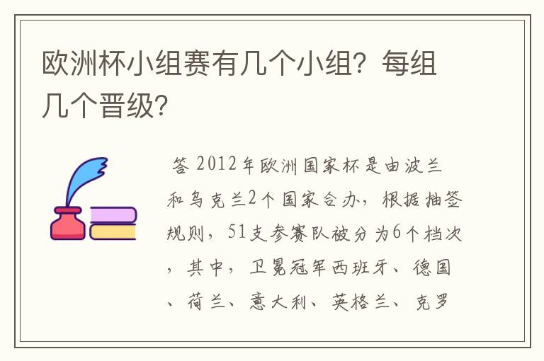 欧洲杯小组赛有几个小组?每组几个晋级?