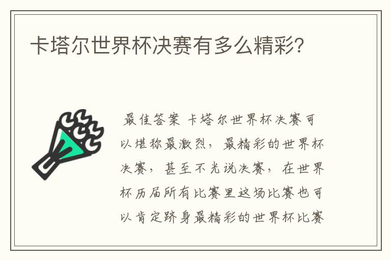 卡塔尔世界杯决赛有多么精彩？