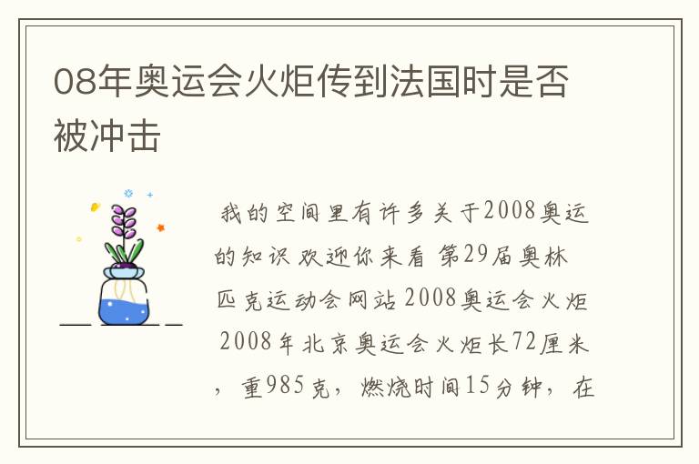 08年奥运会火炬传到法国时是否被冲击