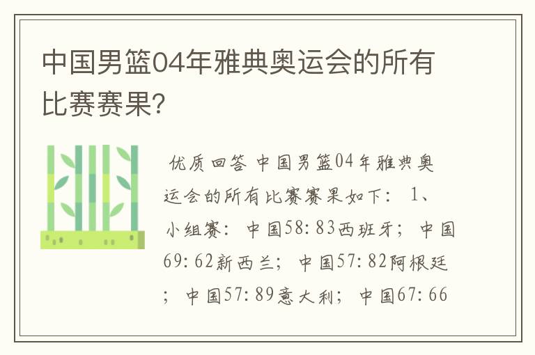 中国男篮04年雅典奥运会的所有比赛赛果？