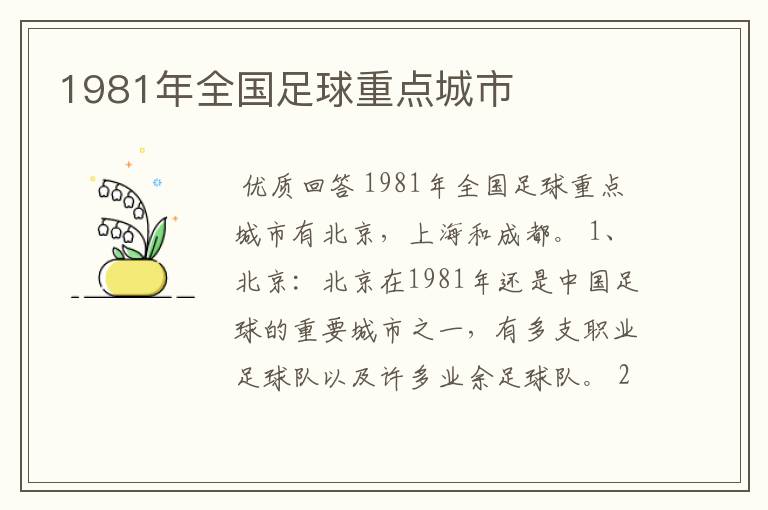 1981年全国足球重点城市