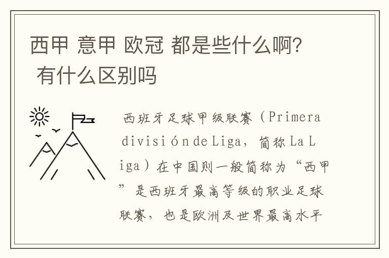 西甲 意甲 欧冠 都是些什么啊？ 有什么区别吗